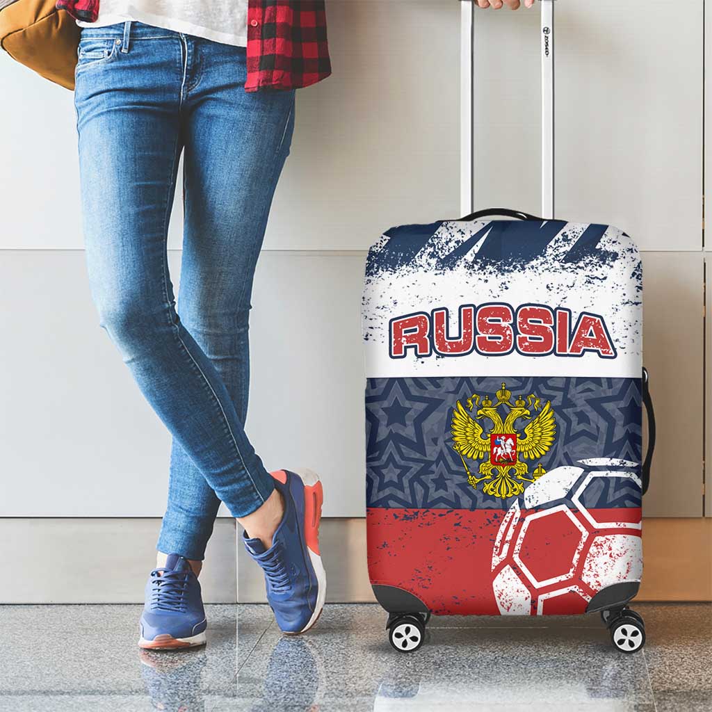 Russia Athletics Luggage Cover with Soccer Ball, National Emblem, and Grunge Flag Design TS04
