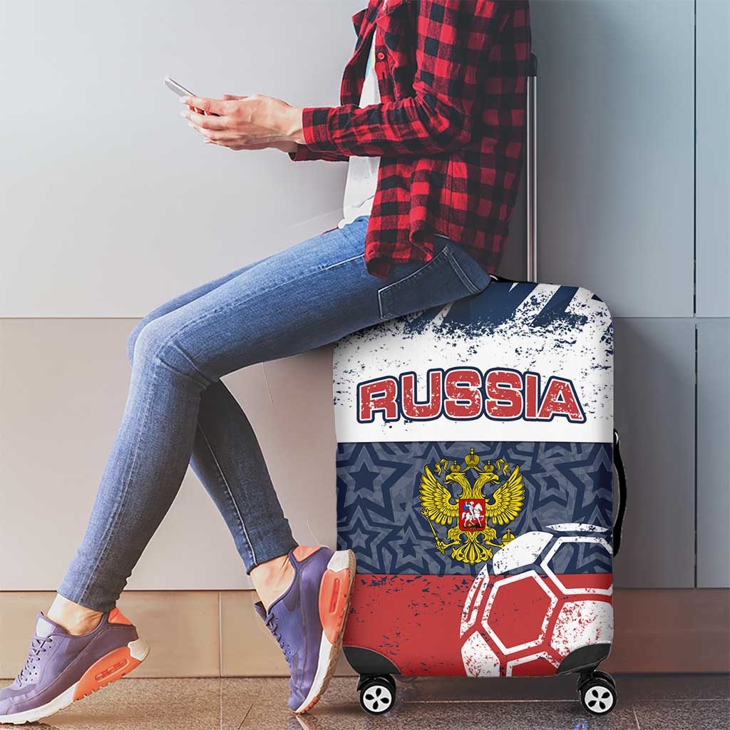 Russia Athletics Luggage Cover with Soccer Ball, National Emblem, and Grunge Flag Design TS04
