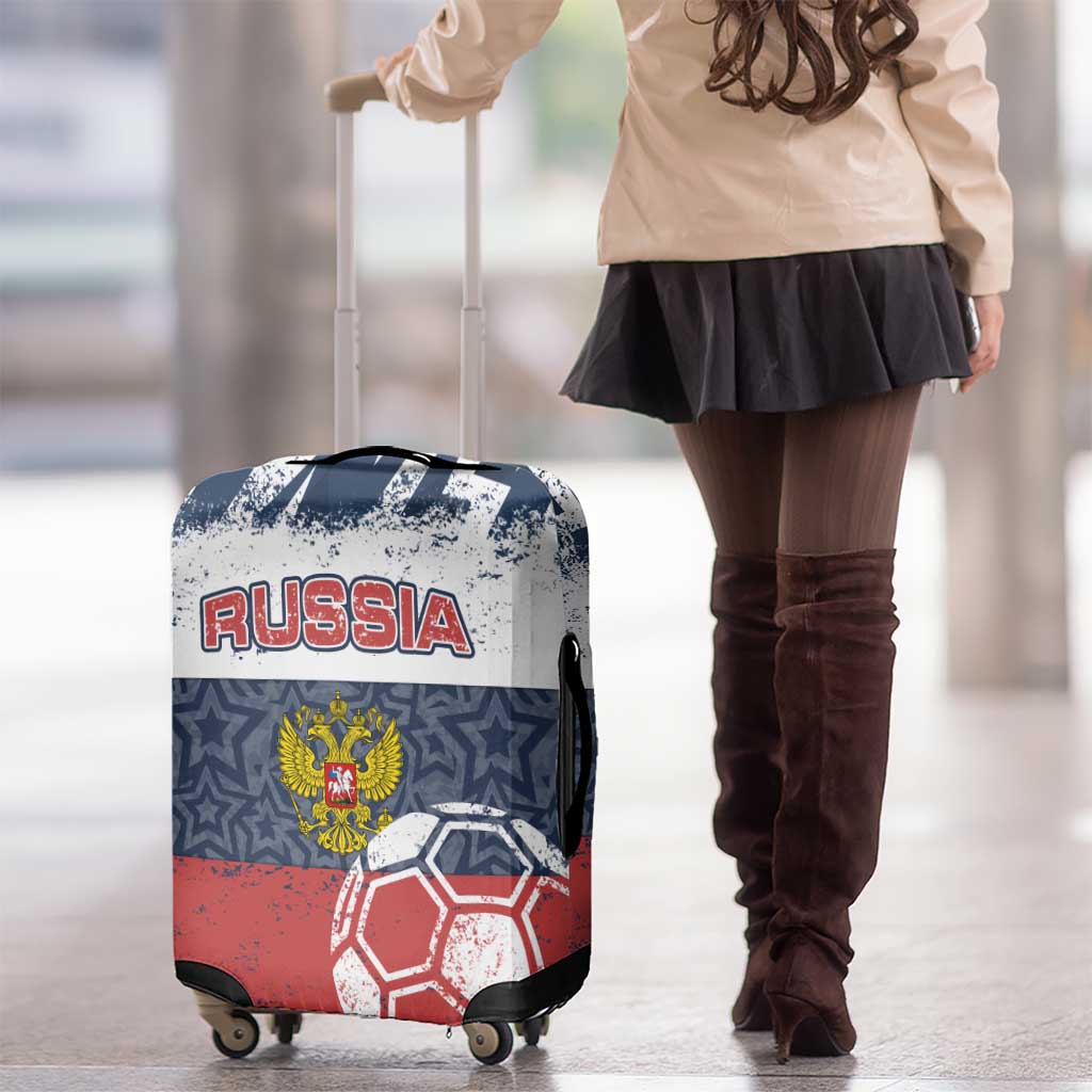 Russia Athletics Luggage Cover with Soccer Ball, National Emblem, and Grunge Flag Design TS04