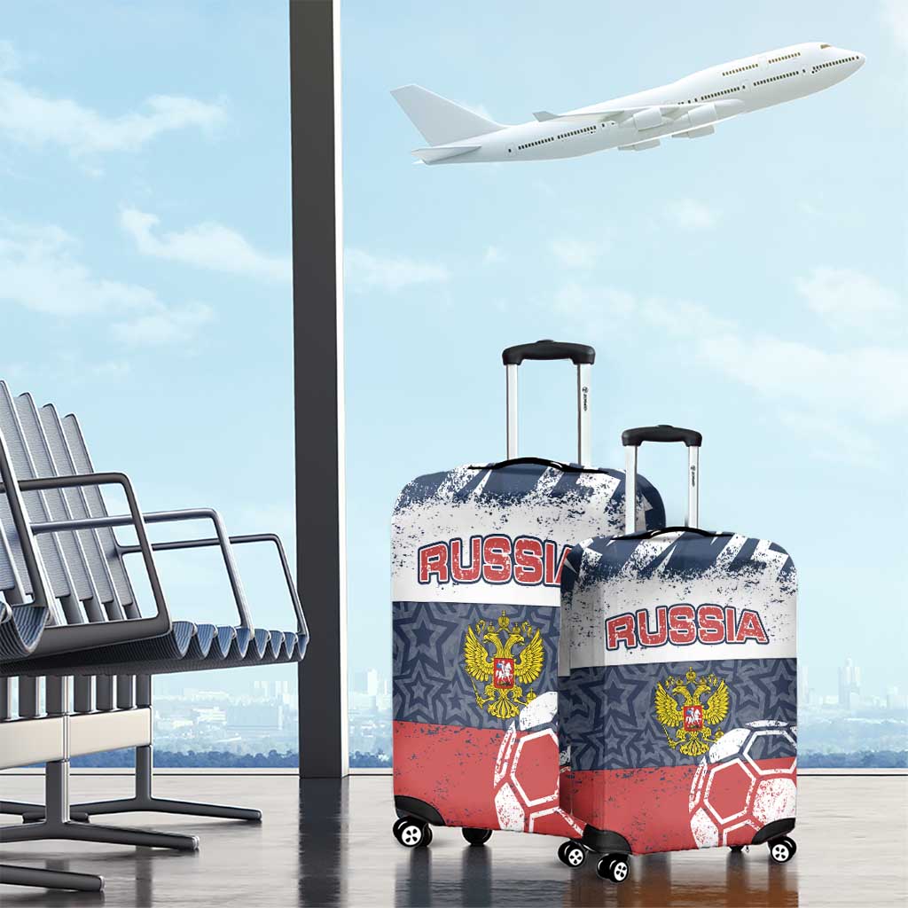 Russia Athletics Luggage Cover with Soccer Ball, National Emblem, and Grunge Flag Design TS04