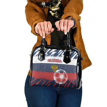 Russia Athletics Shoulder Handbag with Soccer Ball, National Emblem, and Grunge Flag Design TS04