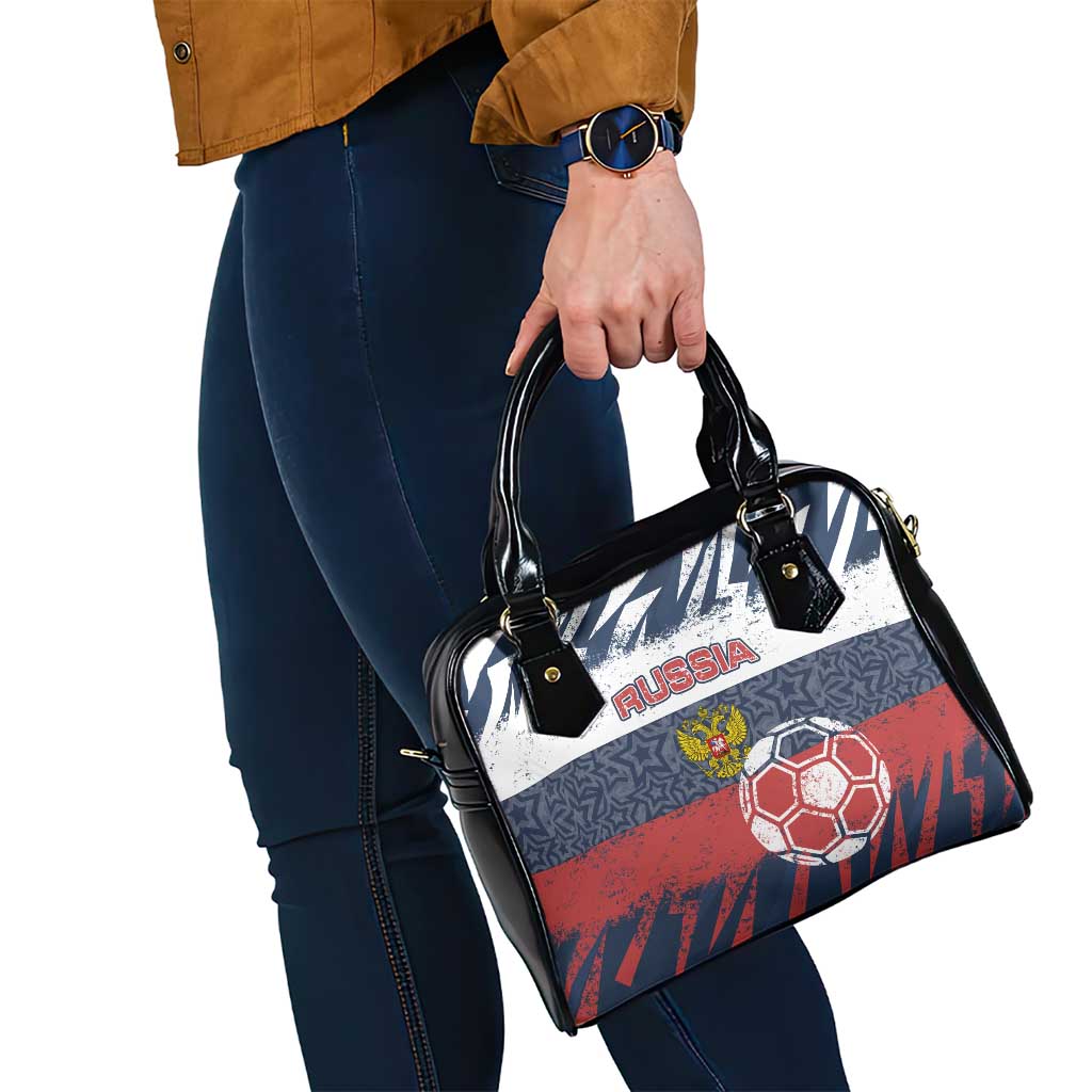 Russia Athletics Shoulder Handbag with Soccer Ball, National Emblem, and Grunge Flag Design TS04