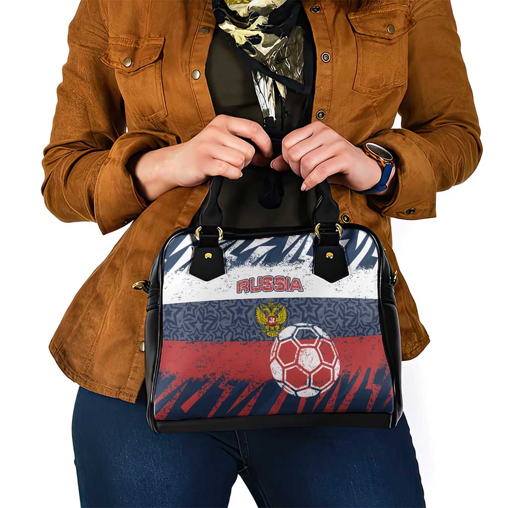 Russia Athletics Shoulder Handbag with Soccer Ball, National Emblem, and Grunge Flag Design TS04