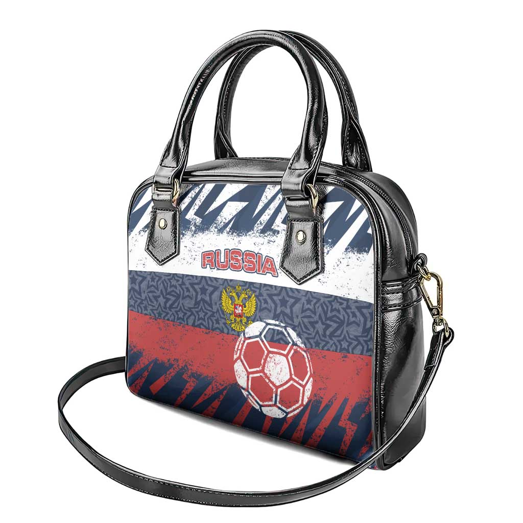 Russia Athletics Shoulder Handbag with Soccer Ball, National Emblem, and Grunge Flag Design TS04