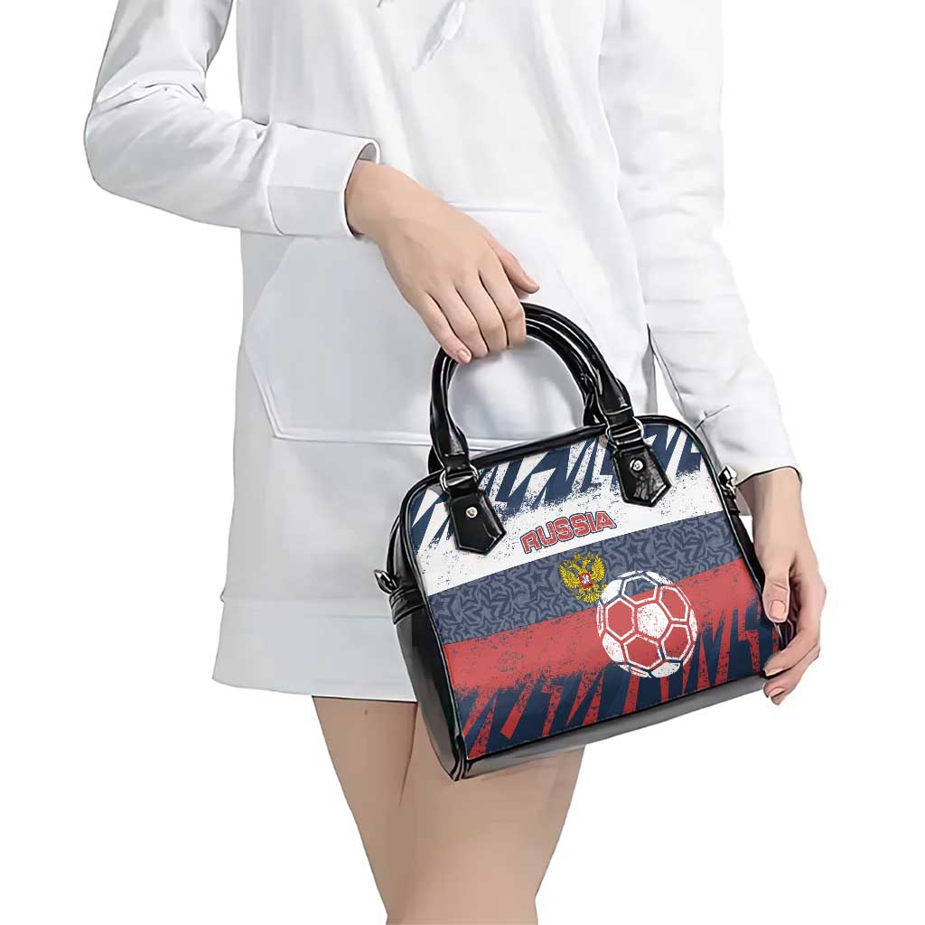 Russia Athletics Shoulder Handbag with Soccer Ball, National Emblem, and Grunge Flag Design TS04