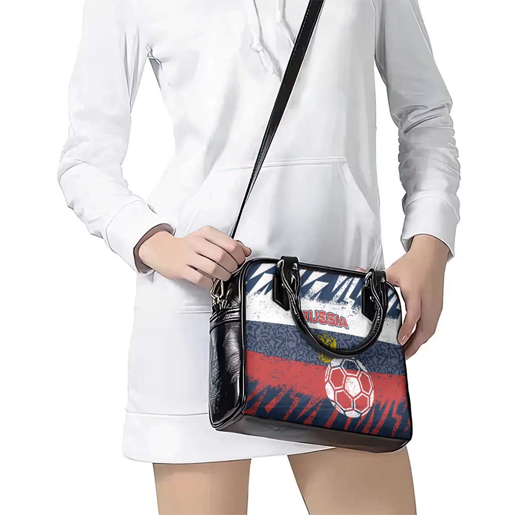 Russia Athletics Shoulder Handbag with Soccer Ball, National Emblem, and Grunge Flag Design TS04
