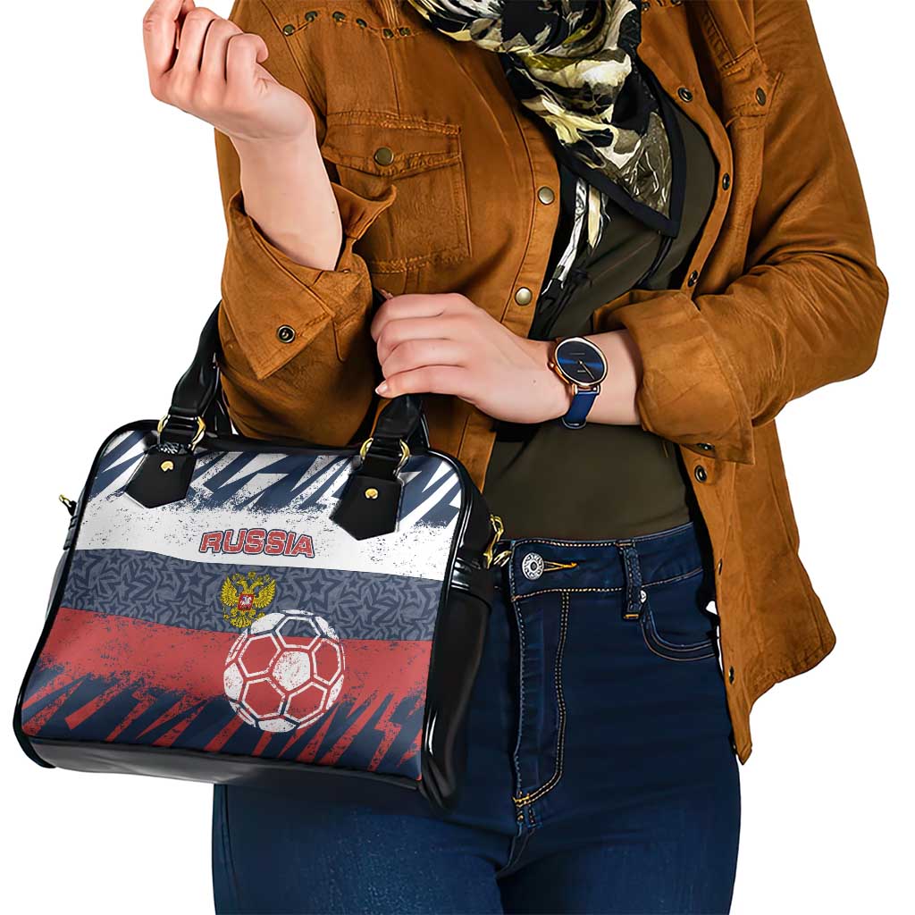 Russia Athletics Shoulder Handbag with Soccer Ball, National Emblem, and Grunge Flag Design TS04