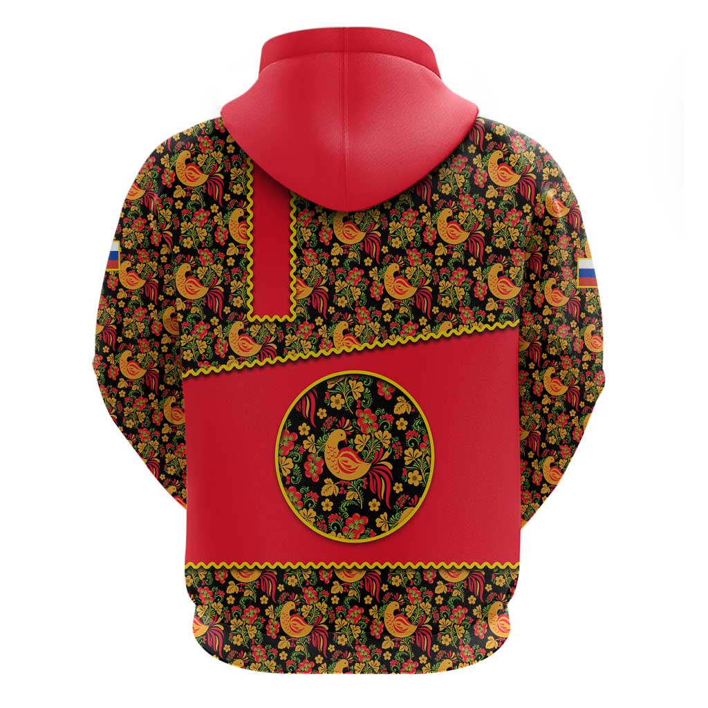 Russia Folk Art Hoodie with Khokhloma Pattern and Traditional Rooster Design TS04