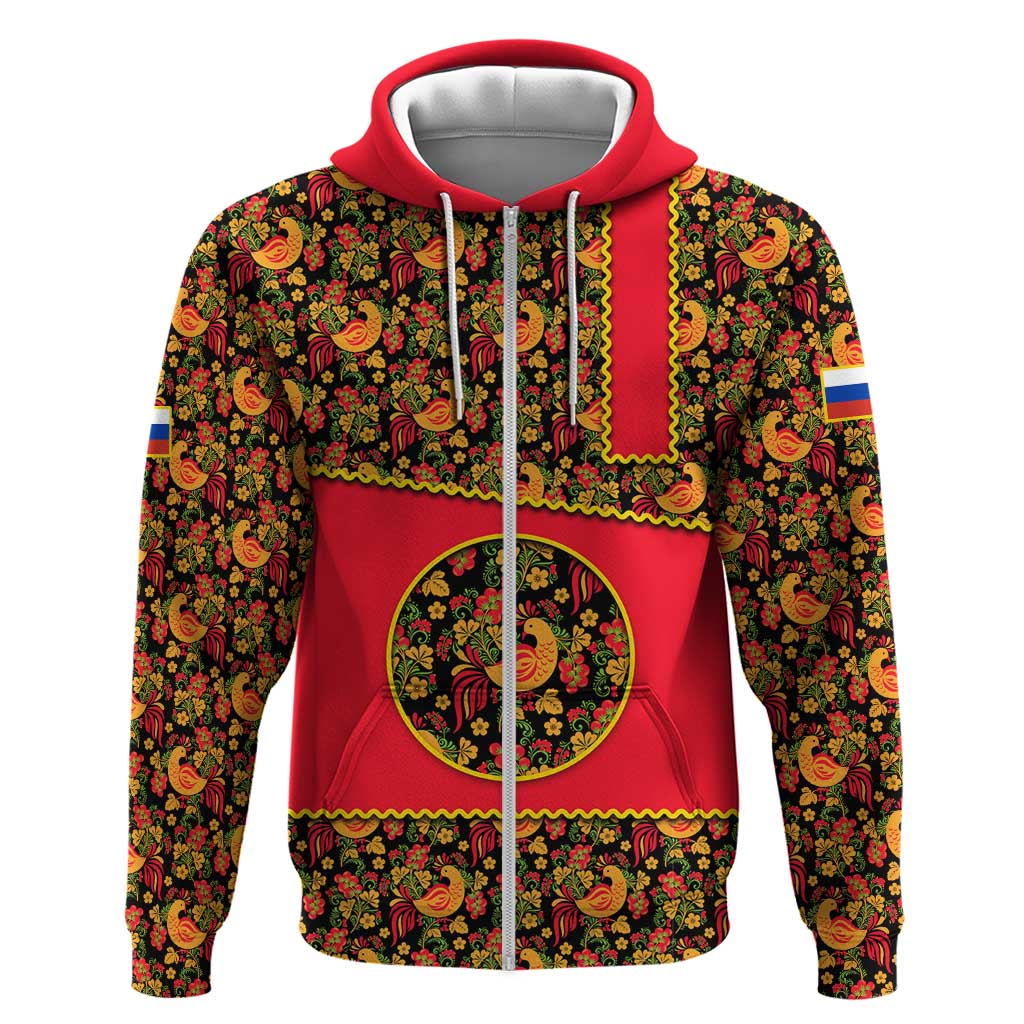 Russia Folk Art Hoodie with Khokhloma Pattern and Traditional Rooster Design TS04