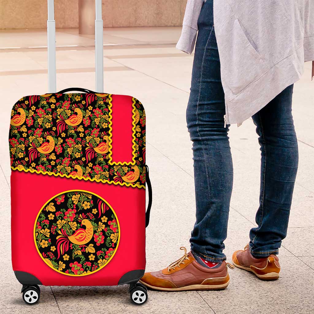 Russia Folk Art Luggage Cover with Khokhloma Pattern and Traditional Rooster Design TS04