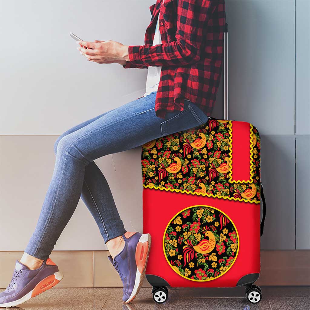 Russia Folk Art Luggage Cover with Khokhloma Pattern and Traditional Rooster Design TS04