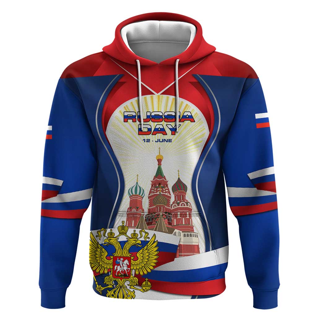 Russia Day Hoodie with Kremlin Illustration, National Emblem, and Flag Stripes TS04