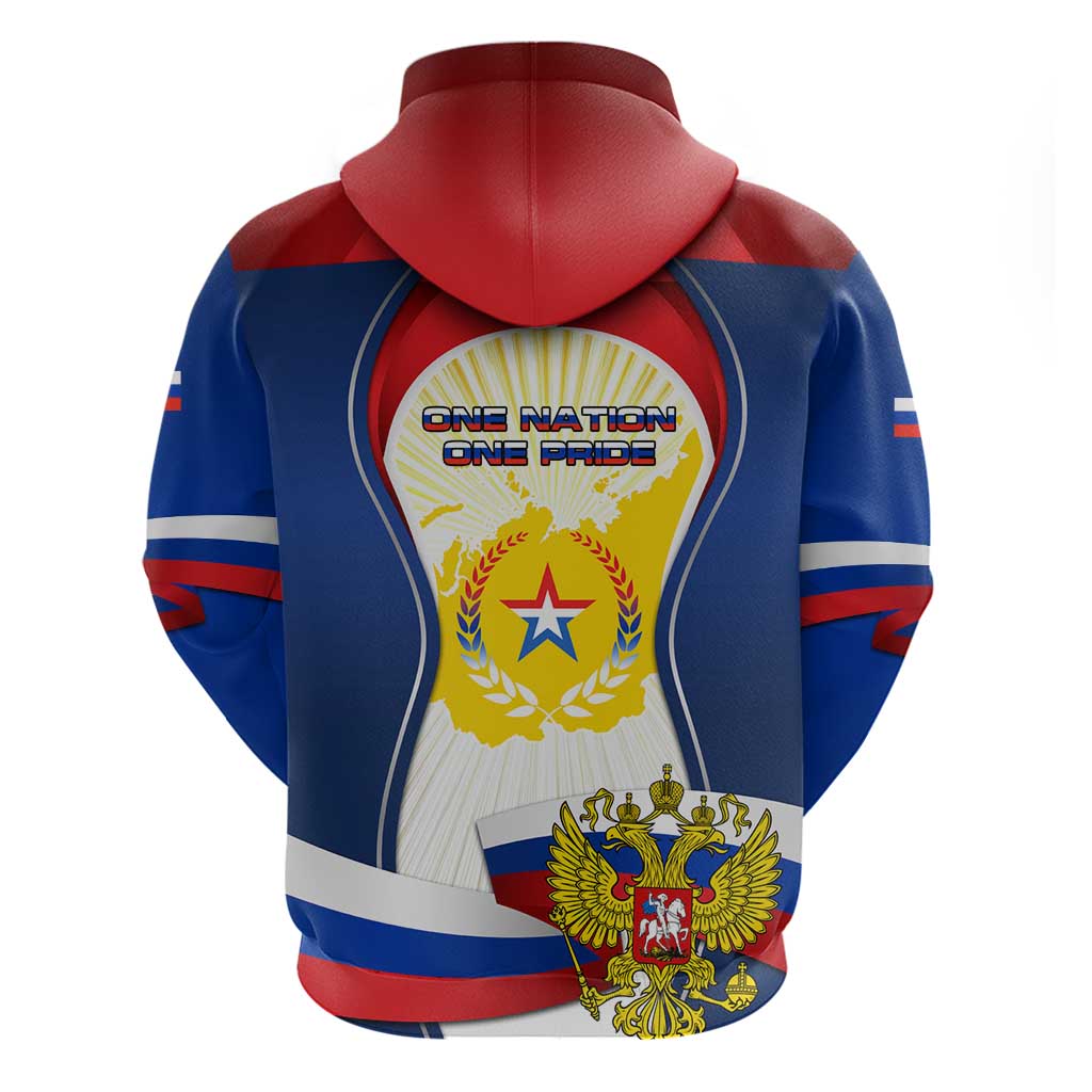 Russia Day Hoodie with Kremlin Illustration, National Emblem, and Flag Stripes TS04