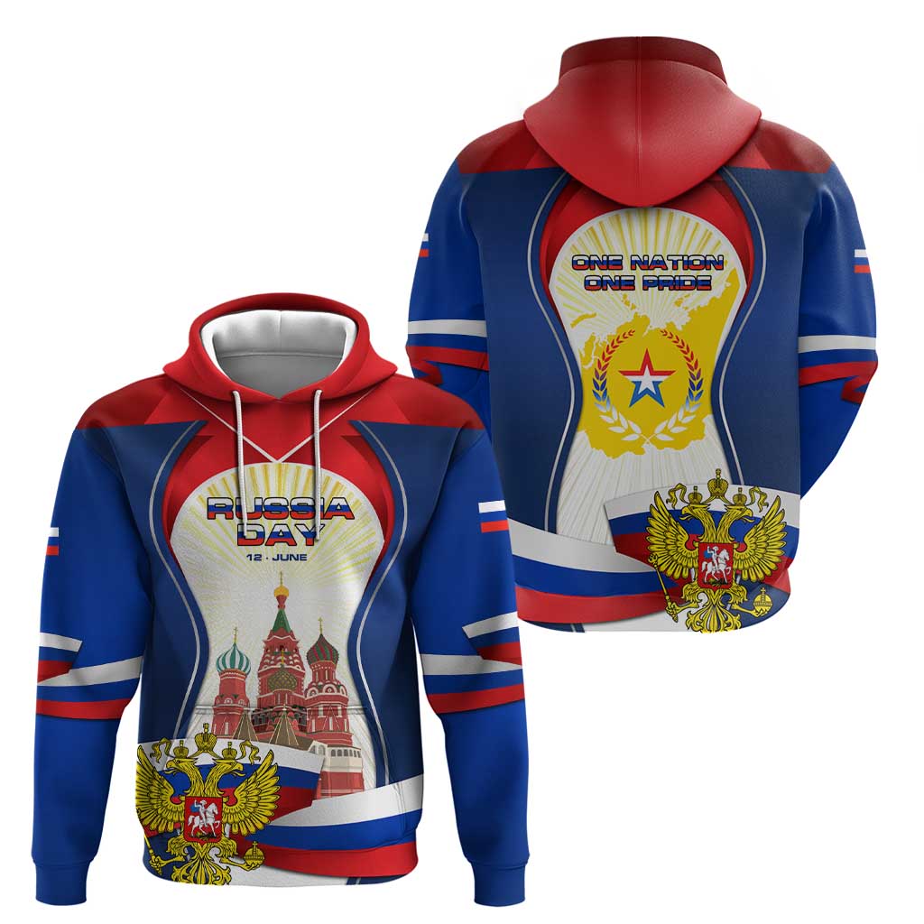 Russia Day Hoodie with Kremlin Illustration, National Emblem, and Flag Stripes TS04