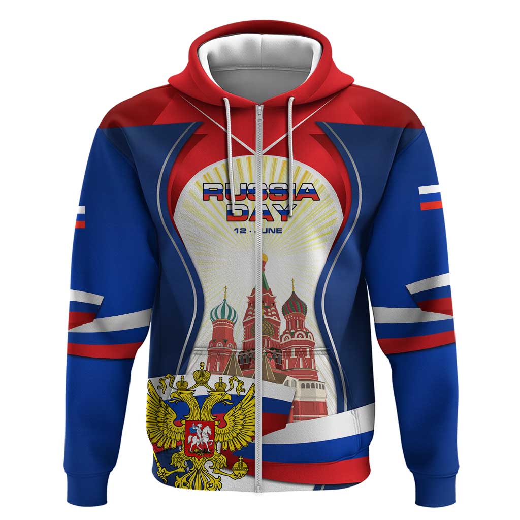Russia Day Hoodie with Kremlin Illustration, National Emblem, and Flag Stripes TS04