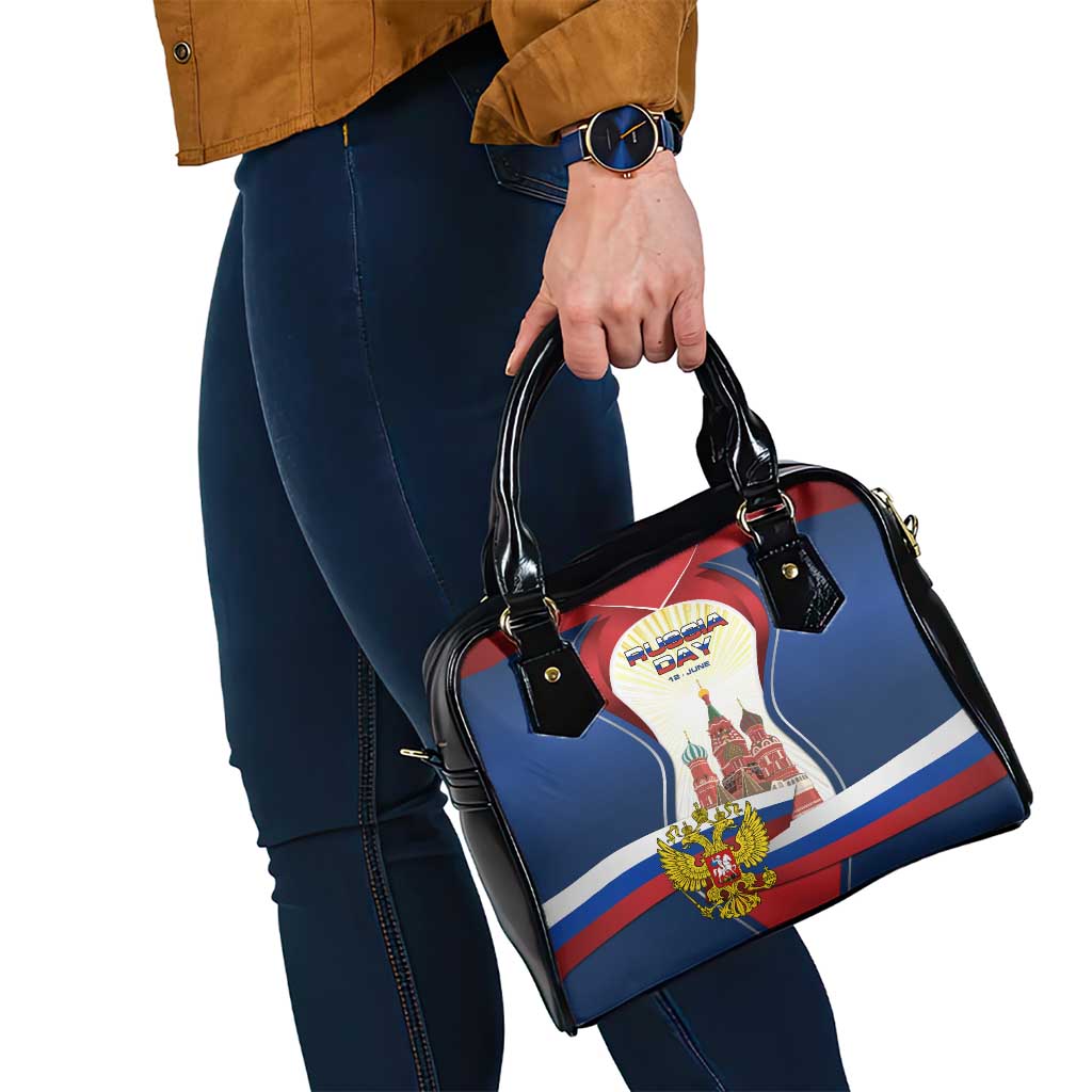 Russia Day Shoulder Handbag with Kremlin Illustration, National Emblem, and Flag Stripes TS04