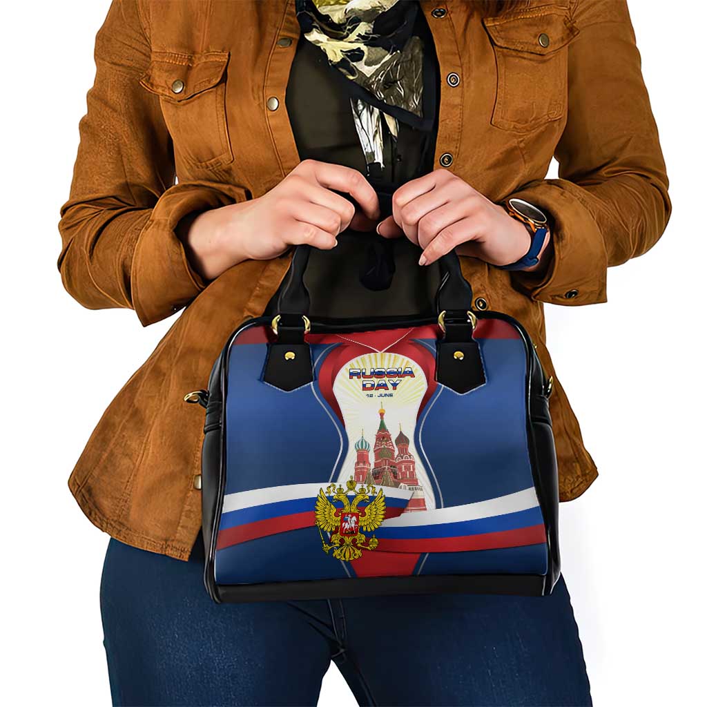 Russia Day Shoulder Handbag with Kremlin Illustration, National Emblem, and Flag Stripes TS04