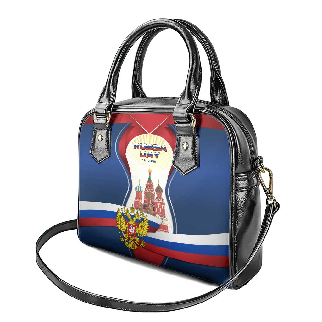 Russia Day Shoulder Handbag with Kremlin Illustration, National Emblem, and Flag Stripes TS04