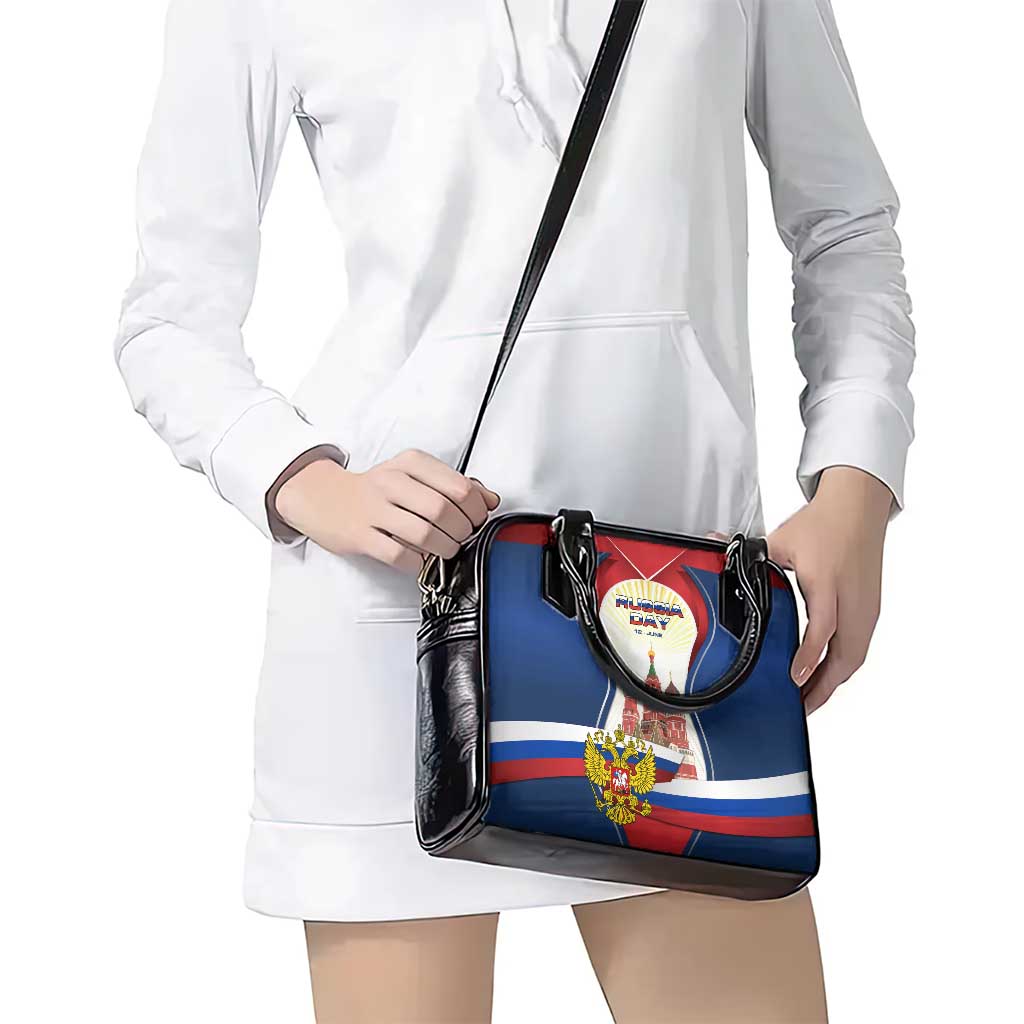 Russia Day Shoulder Handbag with Kremlin Illustration, National Emblem, and Flag Stripes TS04