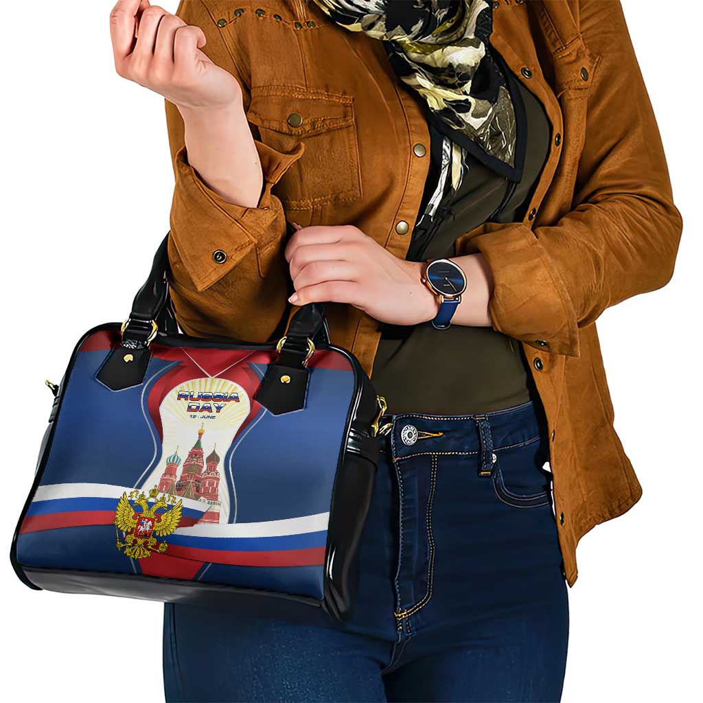 Russia Day Shoulder Handbag with Kremlin Illustration, National Emblem, and Flag Stripes TS04