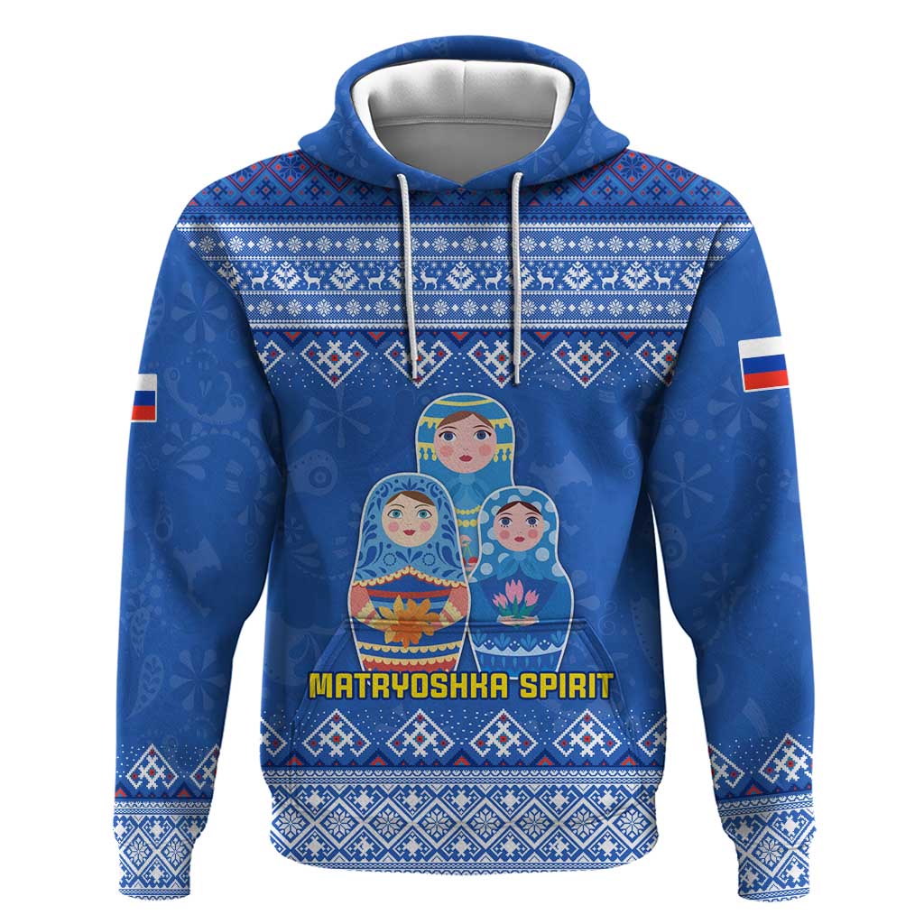 Russia Matryoshka Spirit Hoodie with Folk Pattern and Double-Headed Eagle Emblem TS04
