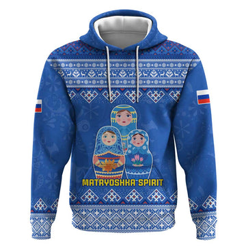 Russia Matryoshka Spirit Hoodie with Folk Pattern and Double-Headed Eagle Emblem TS04