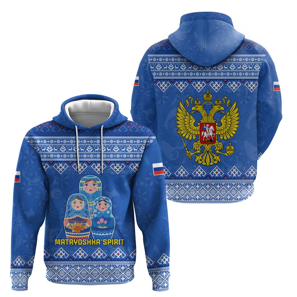 Russia Matryoshka Spirit Hoodie with Folk Pattern and Double-Headed Eagle Emblem TS04