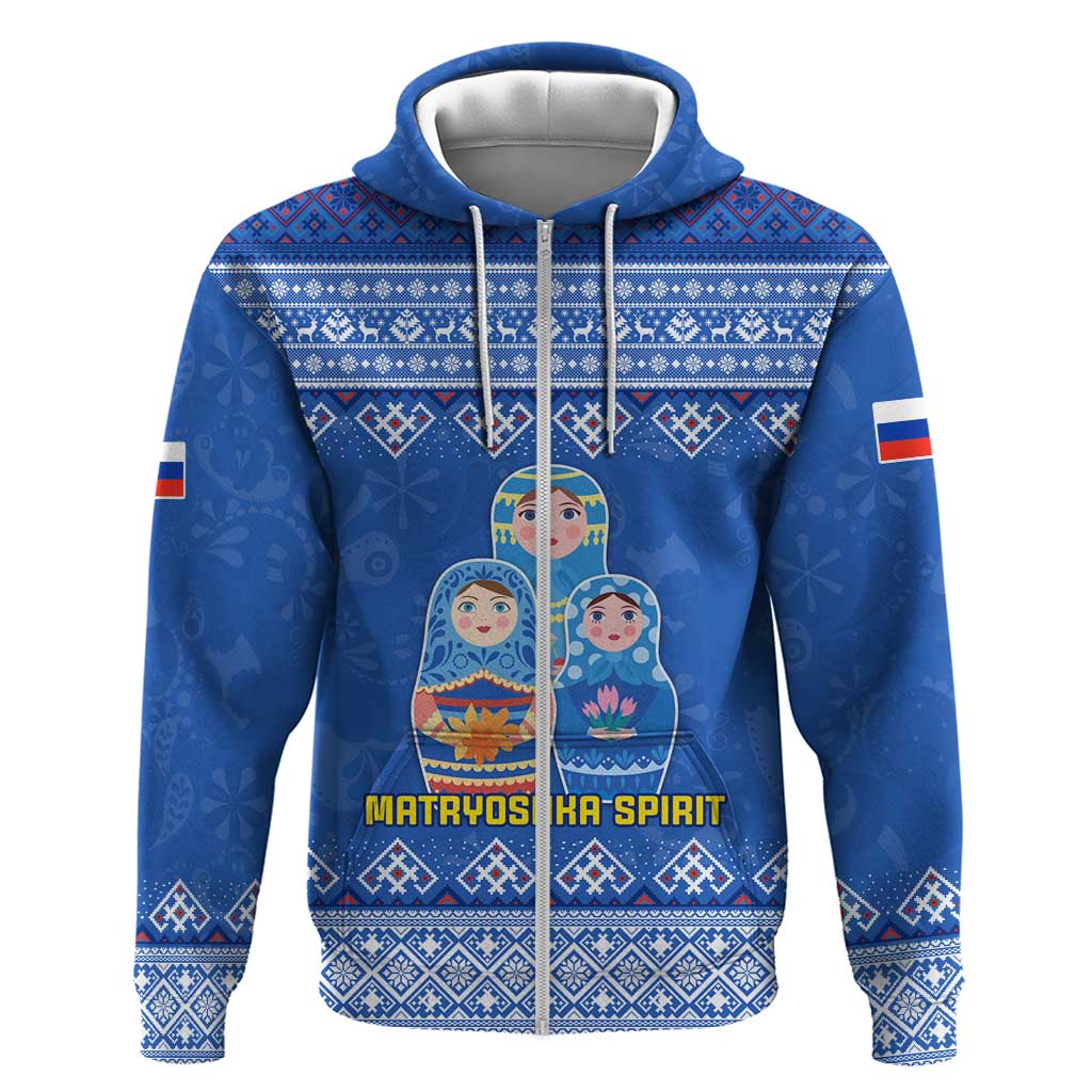 Russia Matryoshka Spirit Hoodie with Folk Pattern and Double-Headed Eagle Emblem TS04