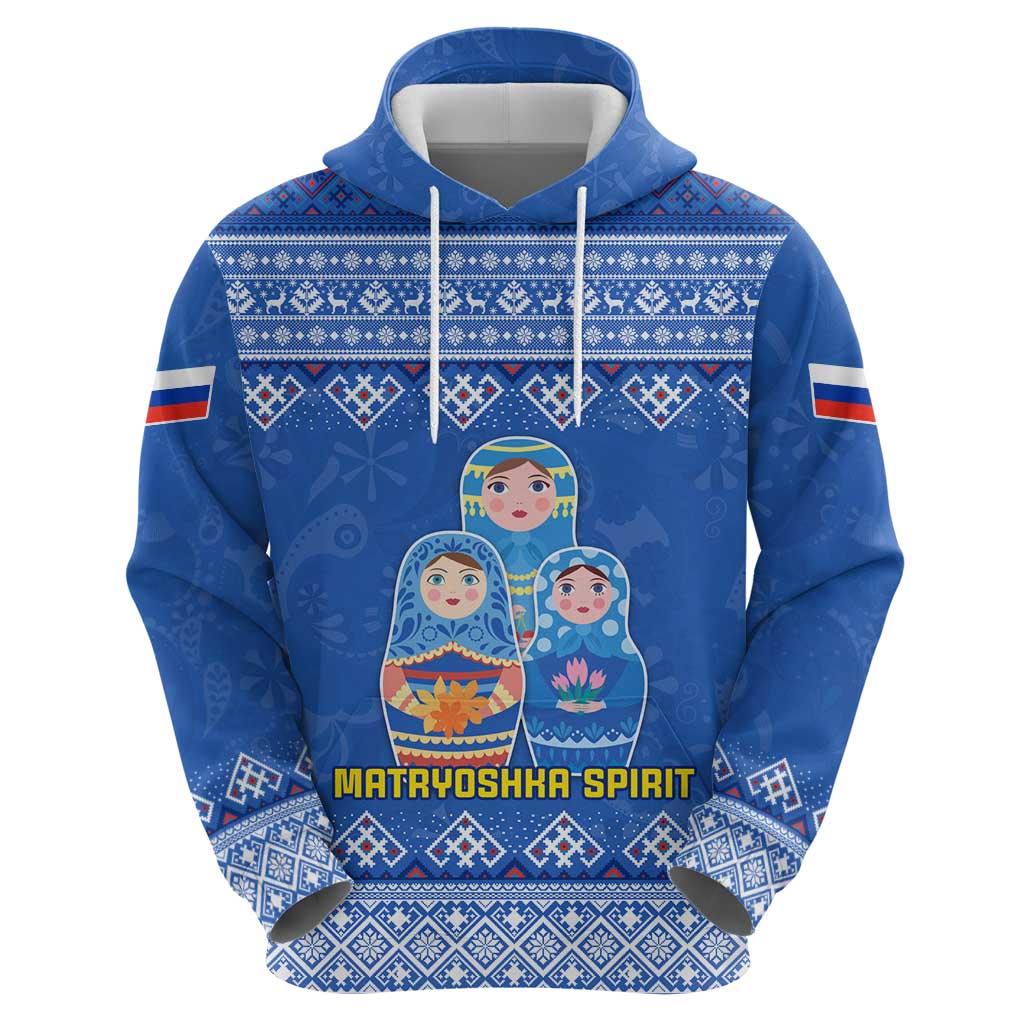 Russia Matryoshka Spirit Hoodie with Folk Pattern and Double-Headed Eagle Emblem TS04