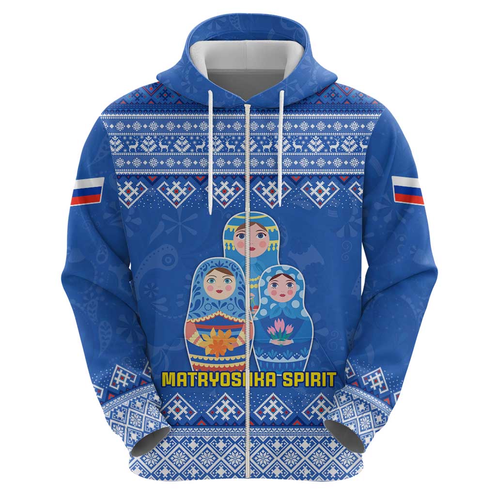 Russia Matryoshka Spirit Hoodie with Folk Pattern and Double-Headed Eagle Emblem TS04