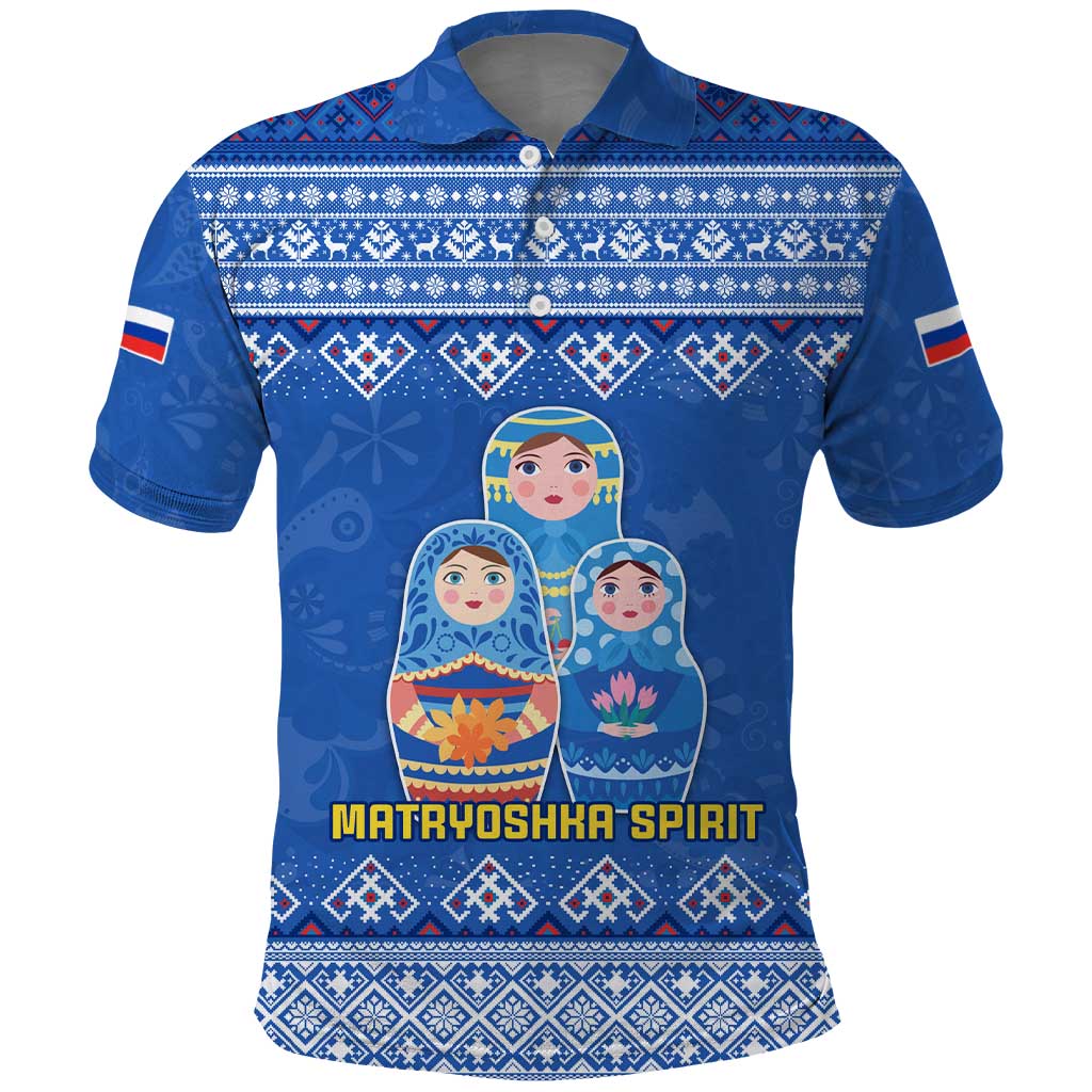 Russia Matryoshka Spirit Polo Shirt with Folk Pattern and Double-Headed Eagle Emblem TS04