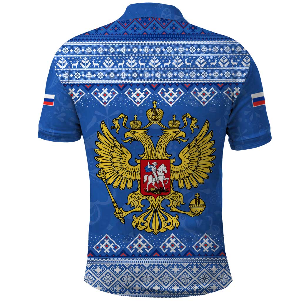 Russia Matryoshka Spirit Polo Shirt with Folk Pattern and Double-Headed Eagle Emblem TS04