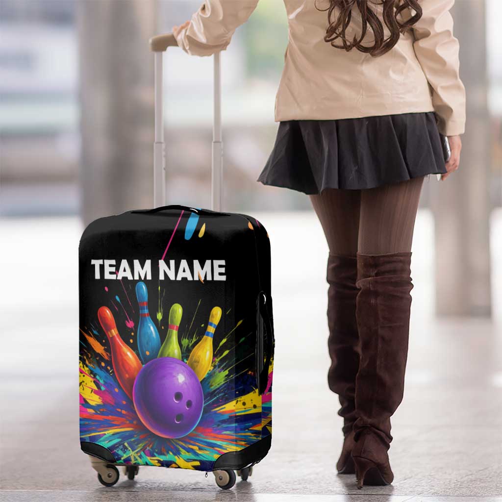 Custom Bowling Strike Design Luggage Cover Colorful Pins and Purple Ball in Abstract Splatter Art Style TS04