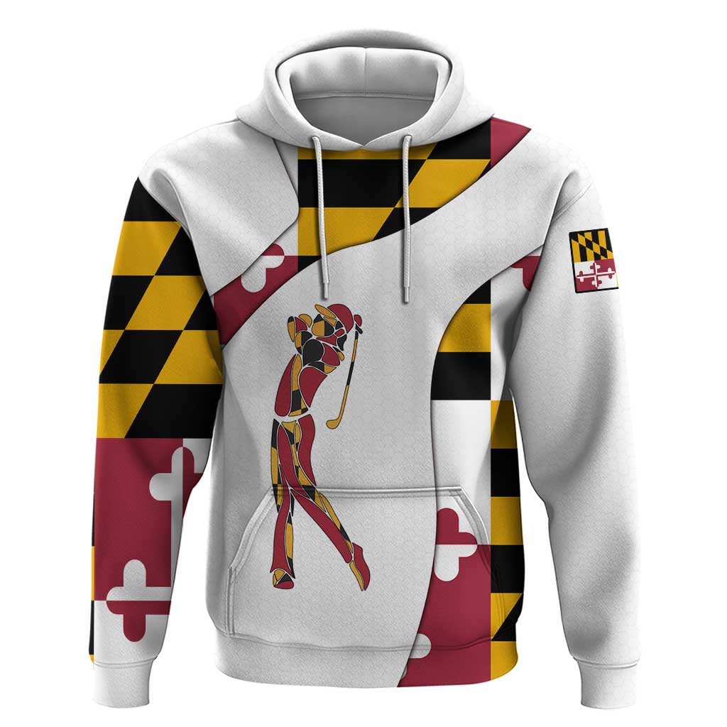 Golf Player Silhouette Hoodie Maryland Flag Pattern and Custom Name Panel Design TS04