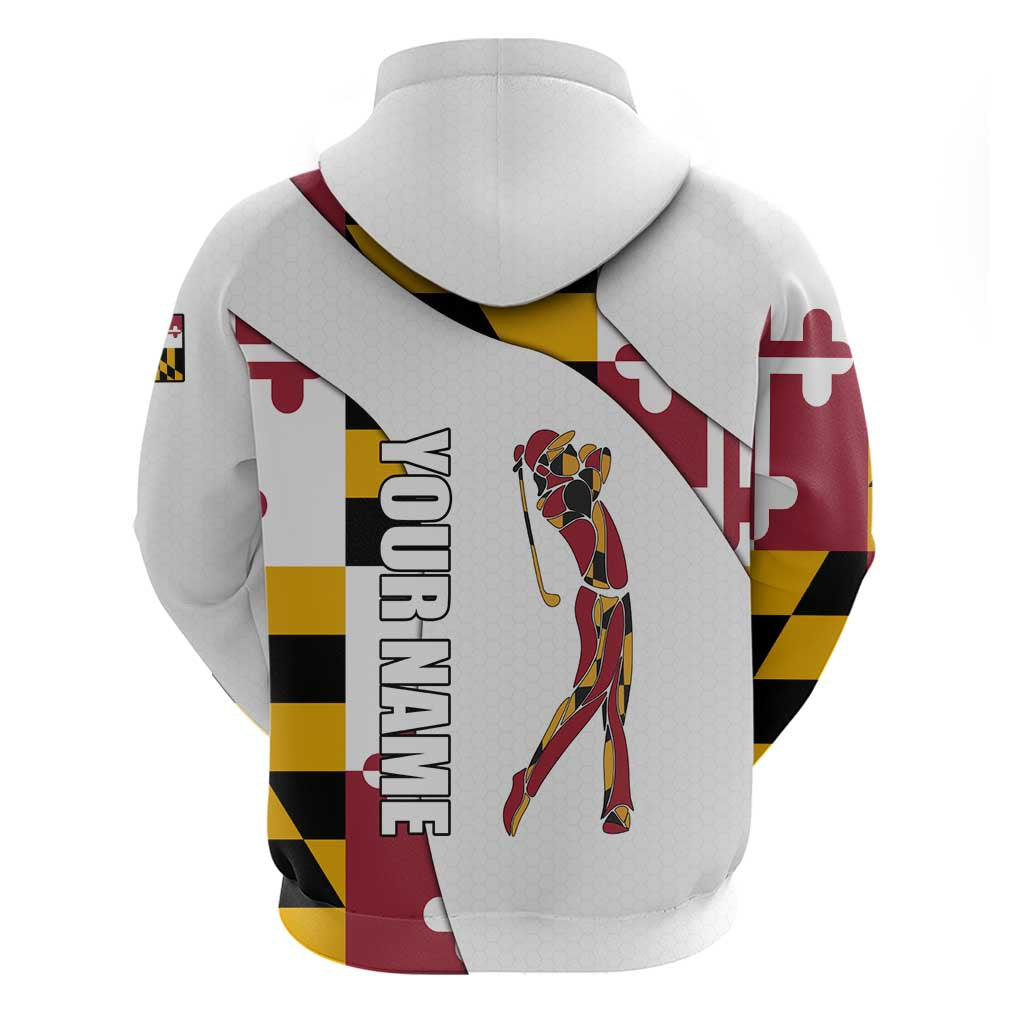 Golf Player Silhouette Hoodie Maryland Flag Pattern and Custom Name Panel Design TS04