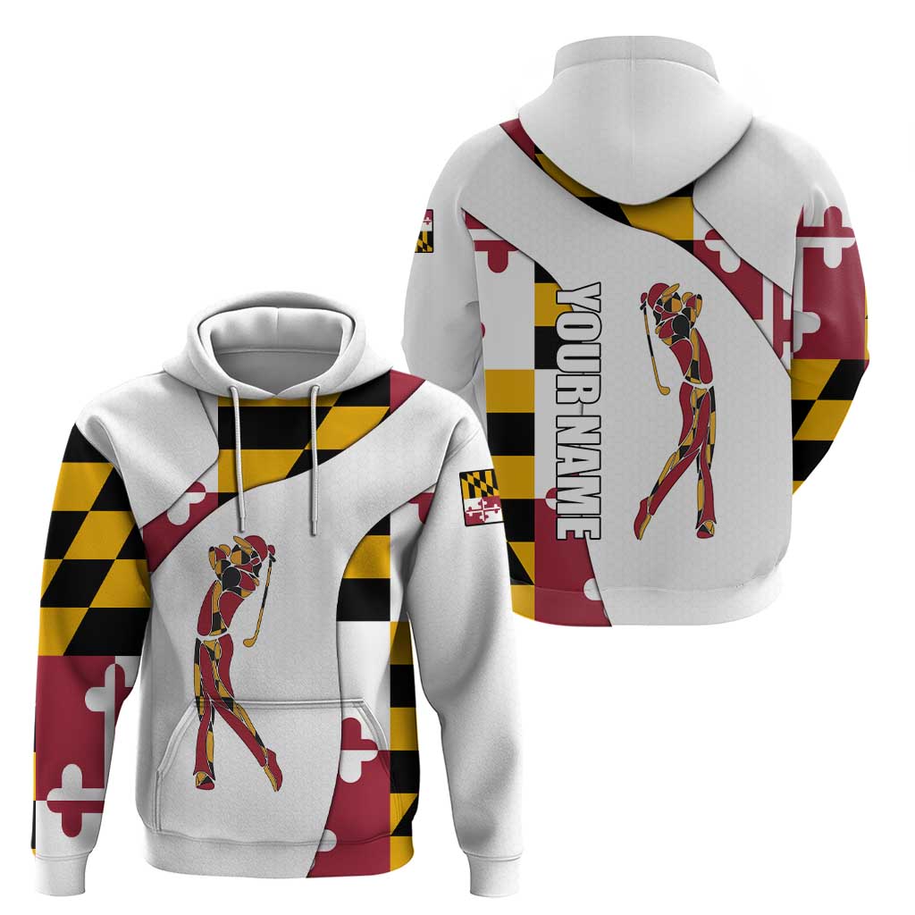 Golf Player Silhouette Hoodie Maryland Flag Pattern and Custom Name Panel Design TS04