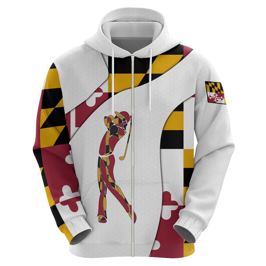 Golf Player Silhouette Hoodie Maryland Flag Pattern and Custom Name Panel Design TS04