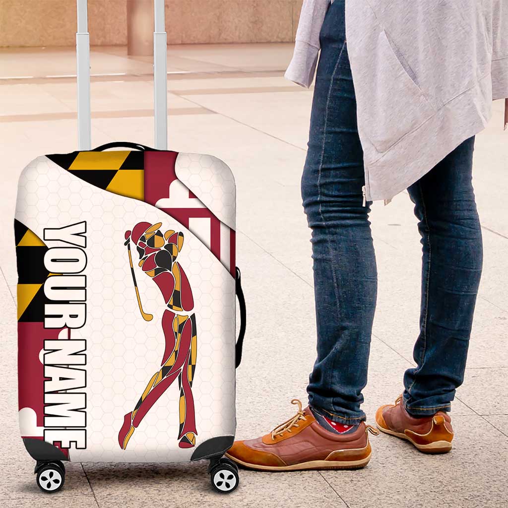 Golf Player Silhouette Luggage Cover Maryland Flag Pattern and Custom Name Panel Design TS04