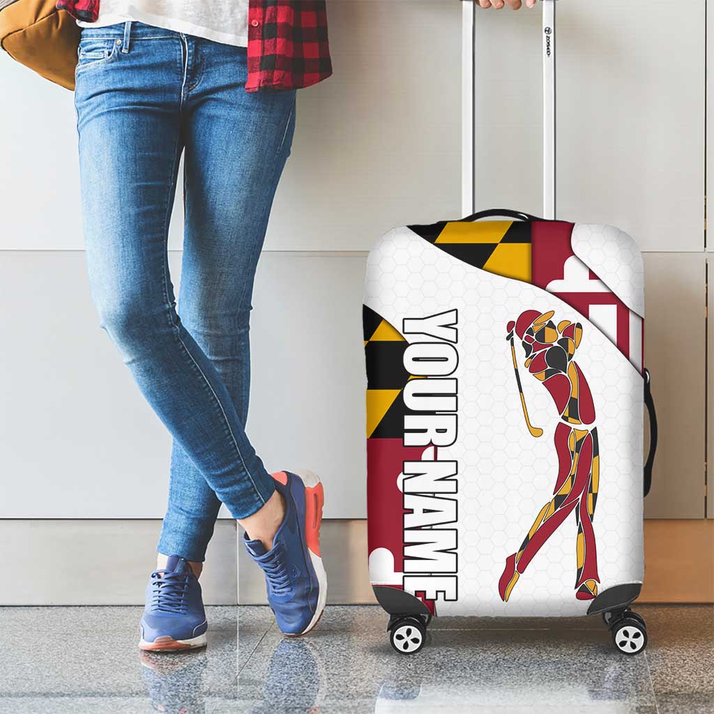 Golf Player Silhouette Luggage Cover Maryland Flag Pattern and Custom Name Panel Design TS04