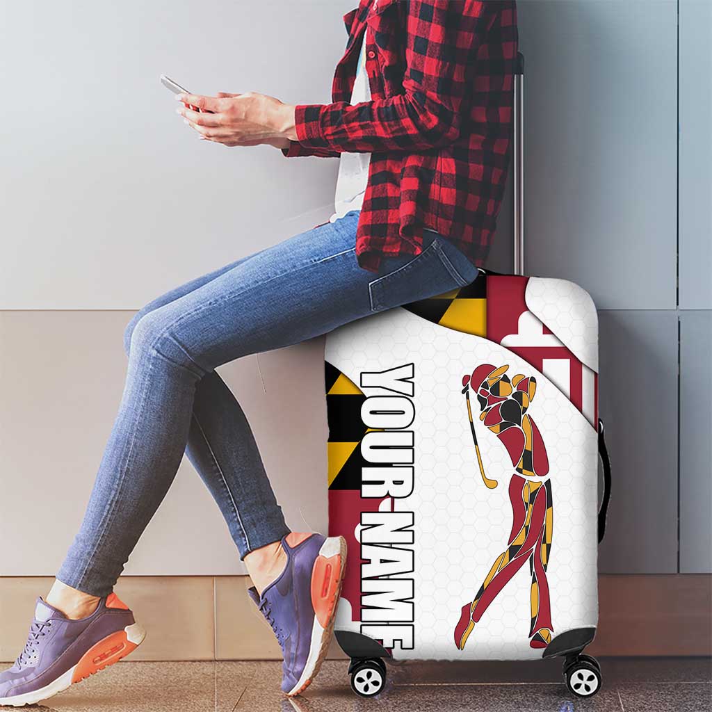 Golf Player Silhouette Luggage Cover Maryland Flag Pattern and Custom Name Panel Design TS04