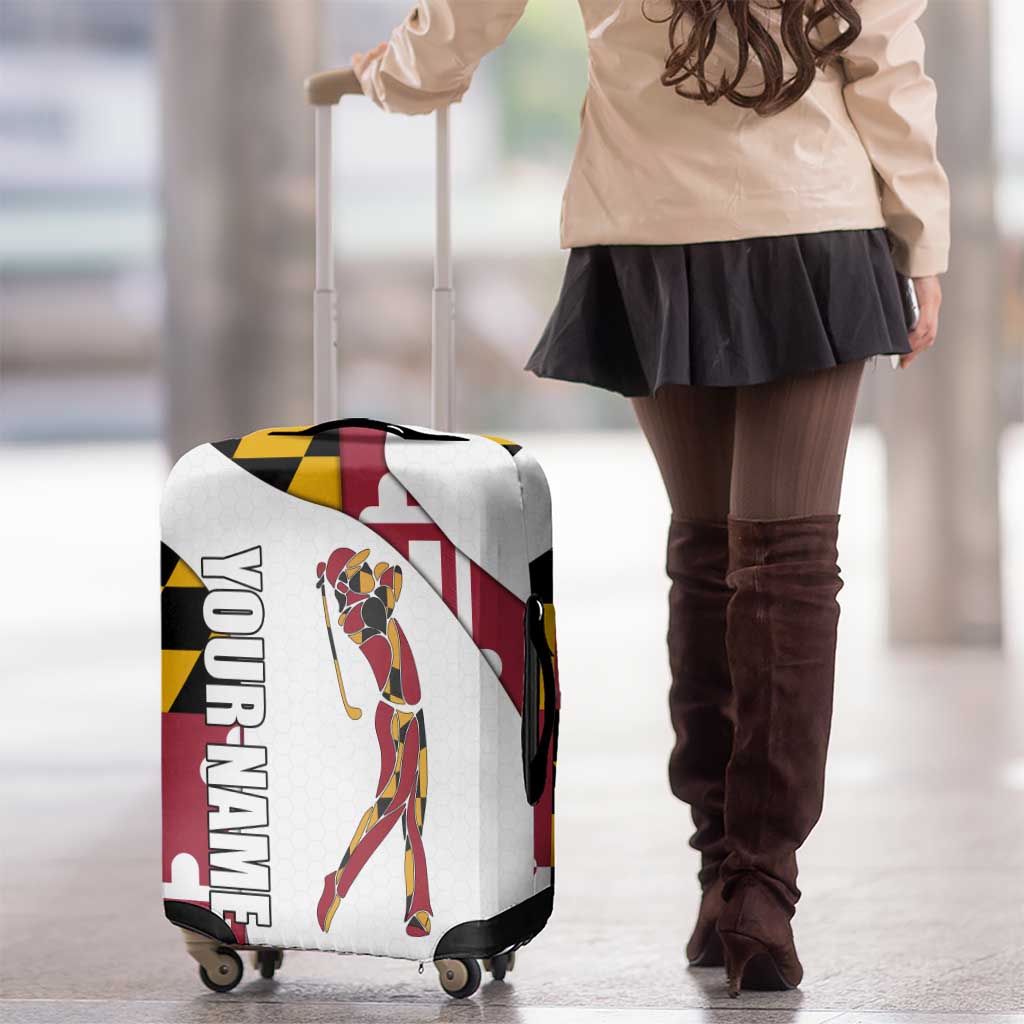 Golf Player Silhouette Luggage Cover Maryland Flag Pattern and Custom Name Panel Design TS04