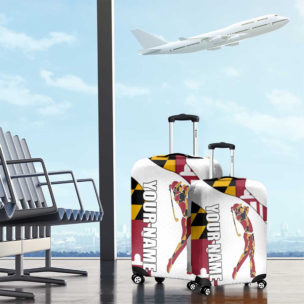 Golf Player Silhouette Luggage Cover Maryland Flag Pattern and Custom Name Panel Design TS04
