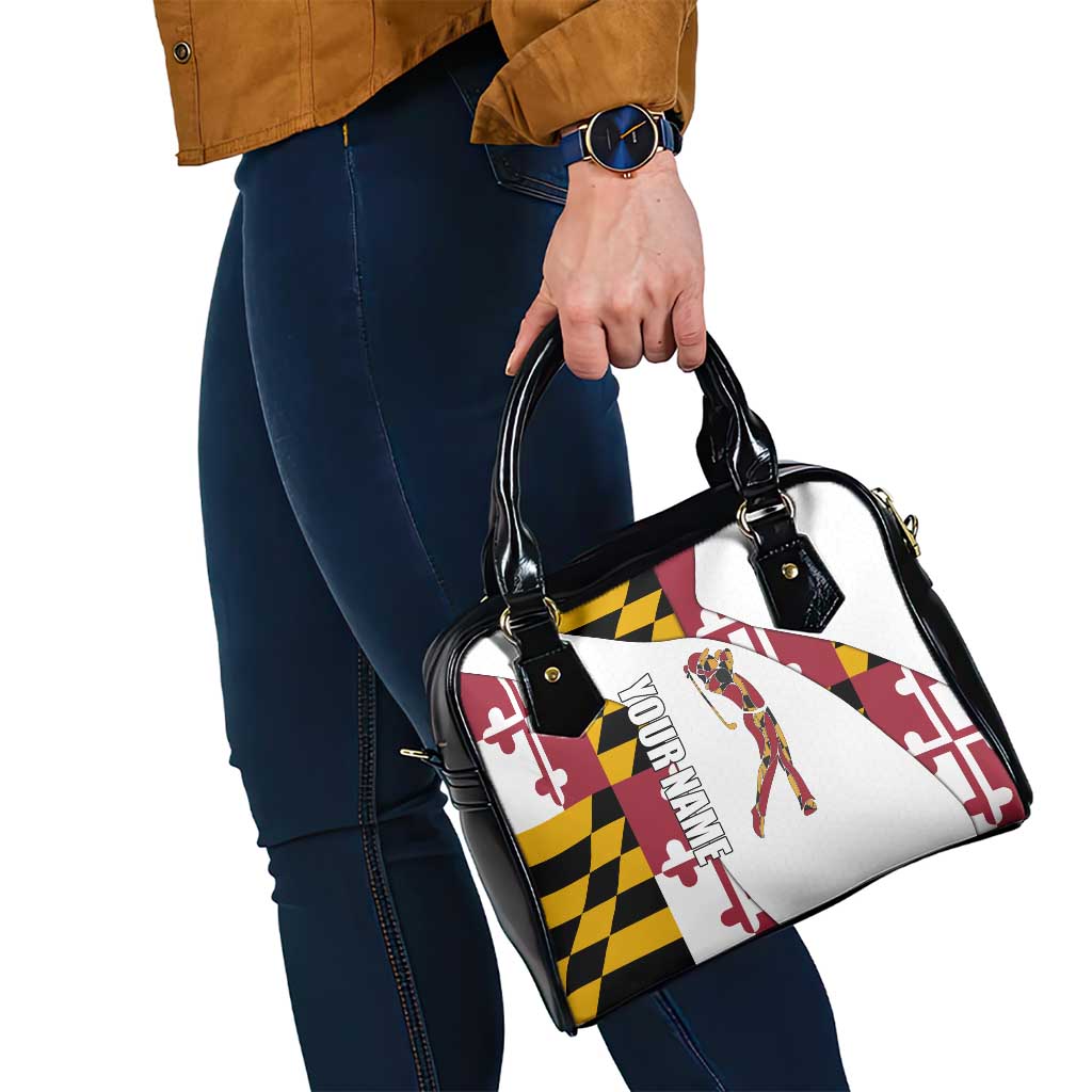 Golf Player Silhouette Shoulder Handbag Maryland Flag Pattern and Custom Name Panel Design TS04