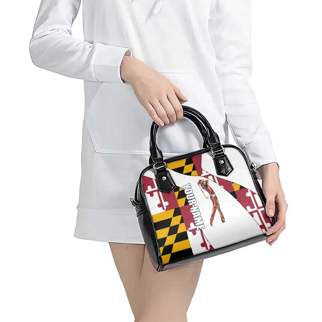 Golf Player Silhouette Shoulder Handbag Maryland Flag Pattern and Custom Name Panel Design TS04