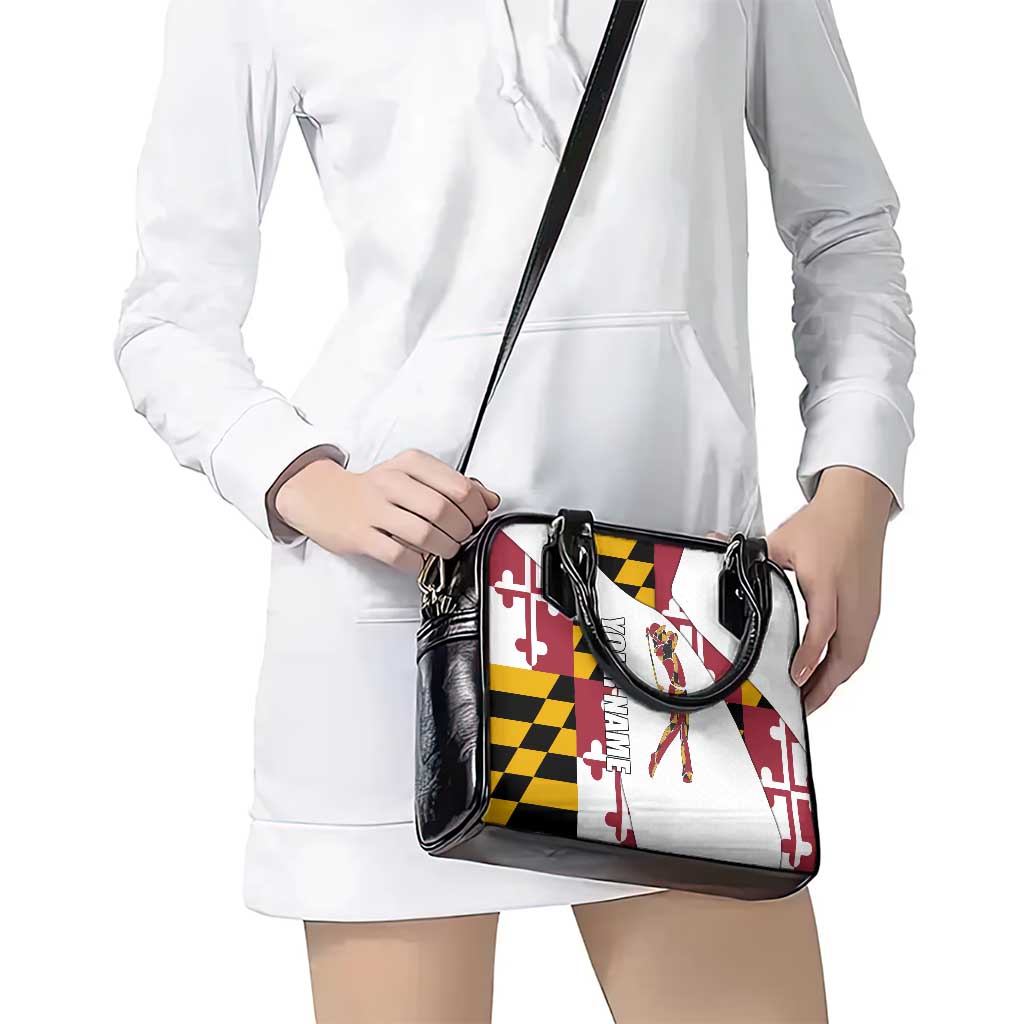Golf Player Silhouette Shoulder Handbag Maryland Flag Pattern and Custom Name Panel Design TS04