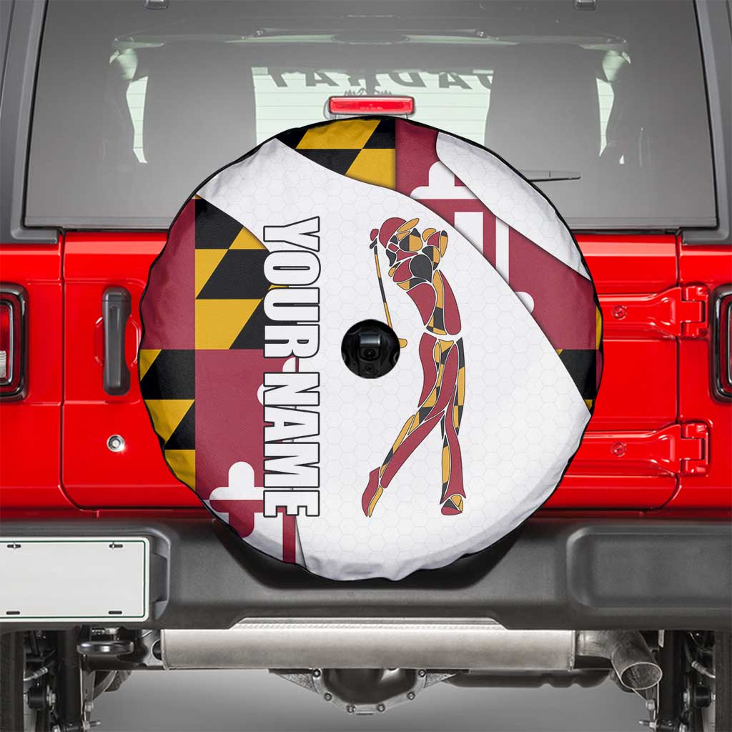 Golf Player Silhouette Spare Tire Cover Maryland Flag Pattern and Custom Name Panel Design TS04