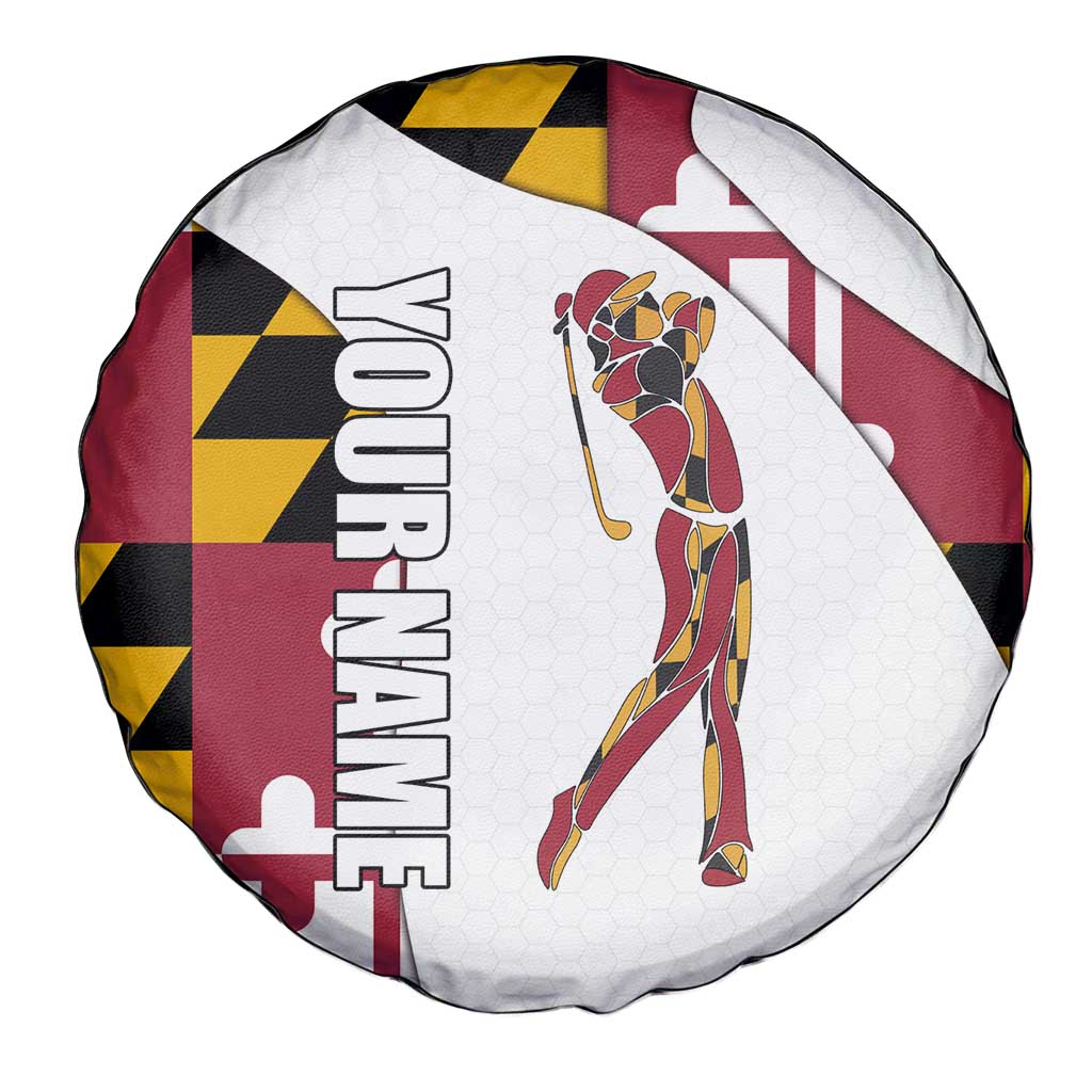 Golf Player Silhouette Spare Tire Cover Maryland Flag Pattern and Custom Name Panel Design TS04
