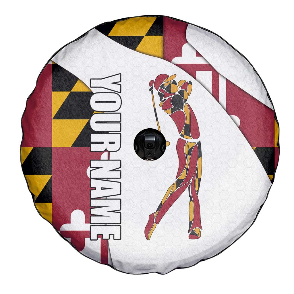 Golf Player Silhouette Spare Tire Cover Maryland Flag Pattern and Custom Name Panel Design TS04