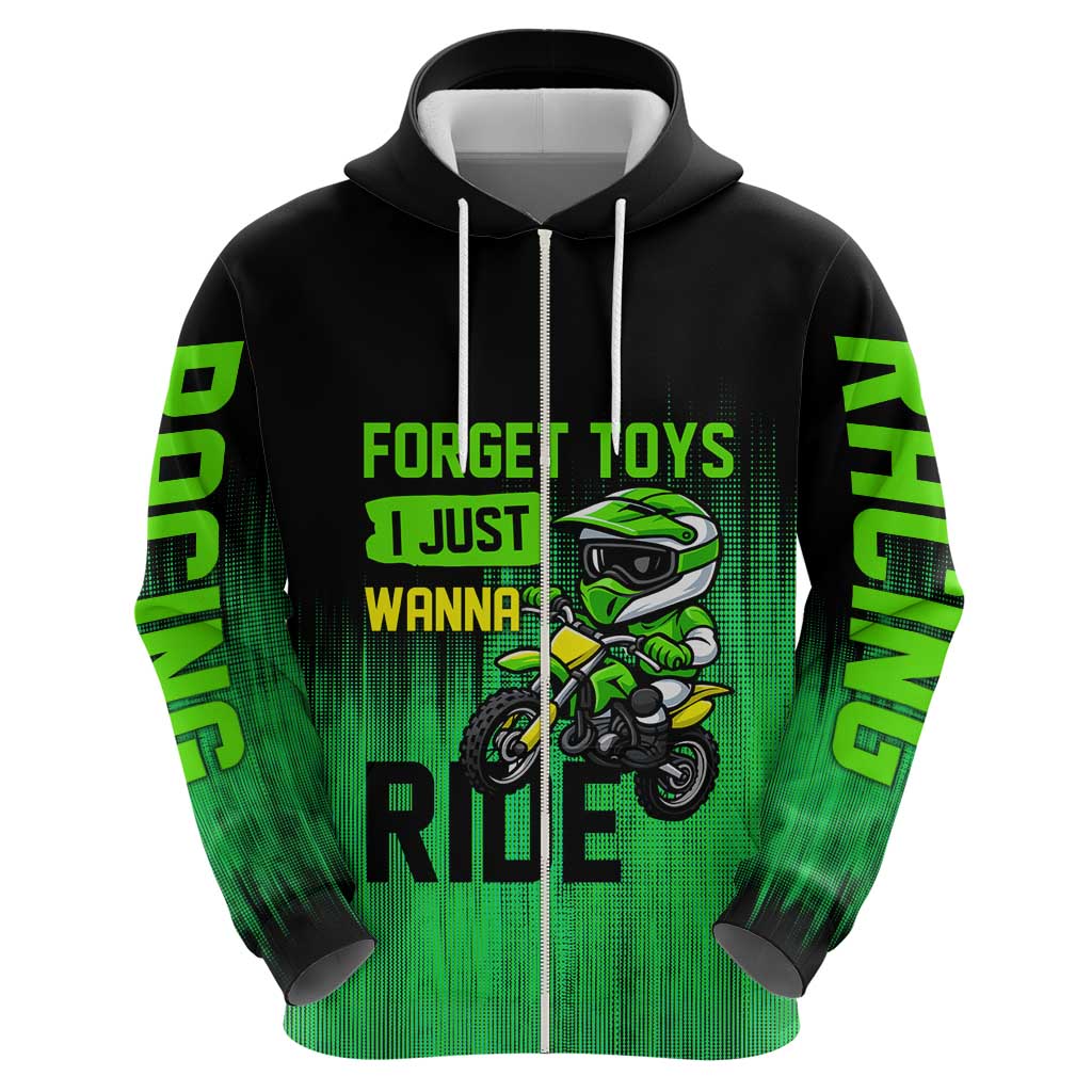 Green Dirt Bike Rider Hoodie Forget Toys I Just Wanna Ride Quote and Custom Racing Name Design TS04