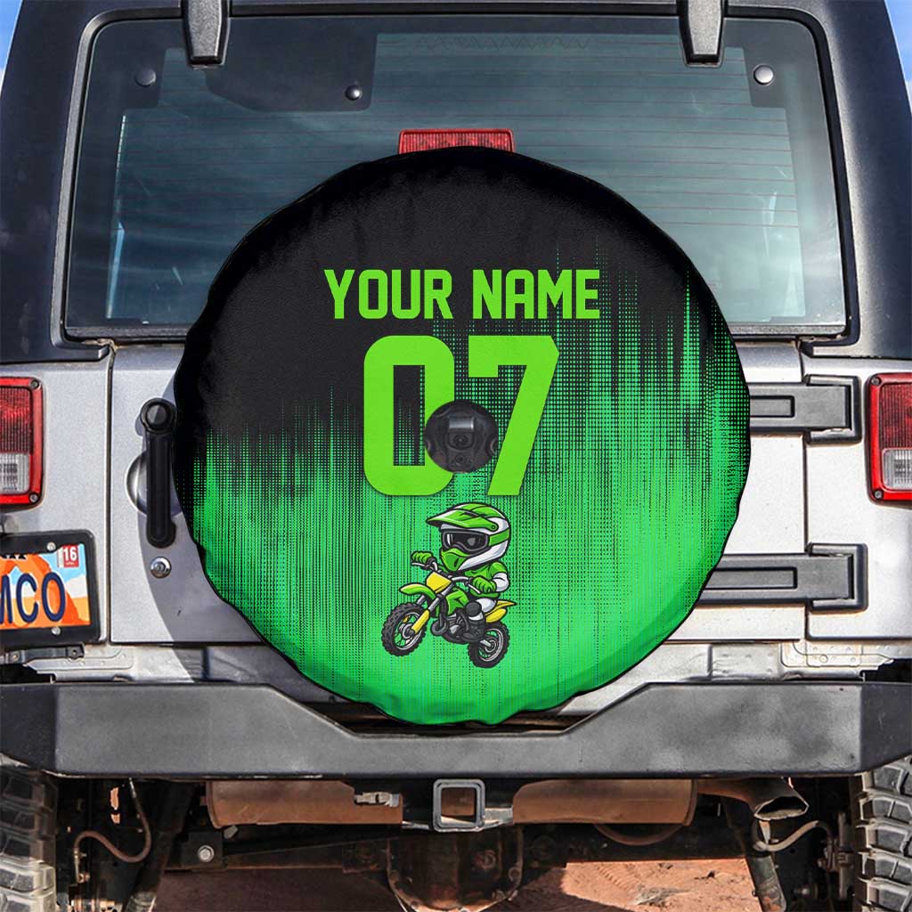 Green Dirt Bike Rider Spare Tire Cover Forget Toys I Just Wanna Ride Quote and Custom Racing Name Design TS04